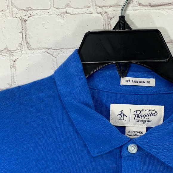 Original Penguin Blue Linen Heritage Slim Fit Polo - Picture 5 of 9